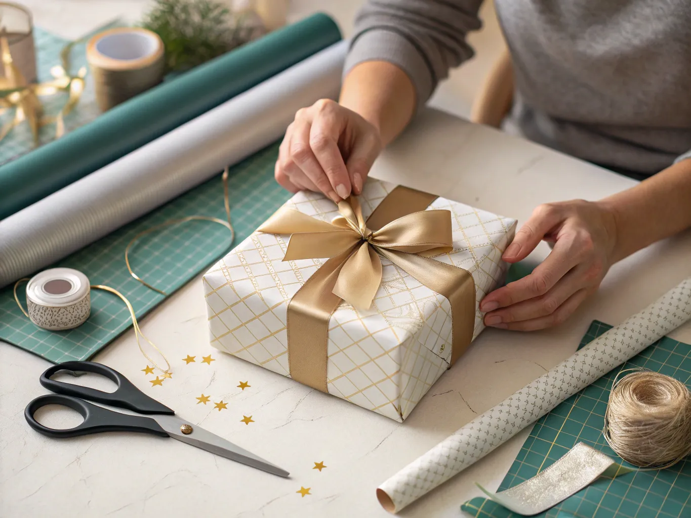 Artisan wrapping a gift with care and attention to detail