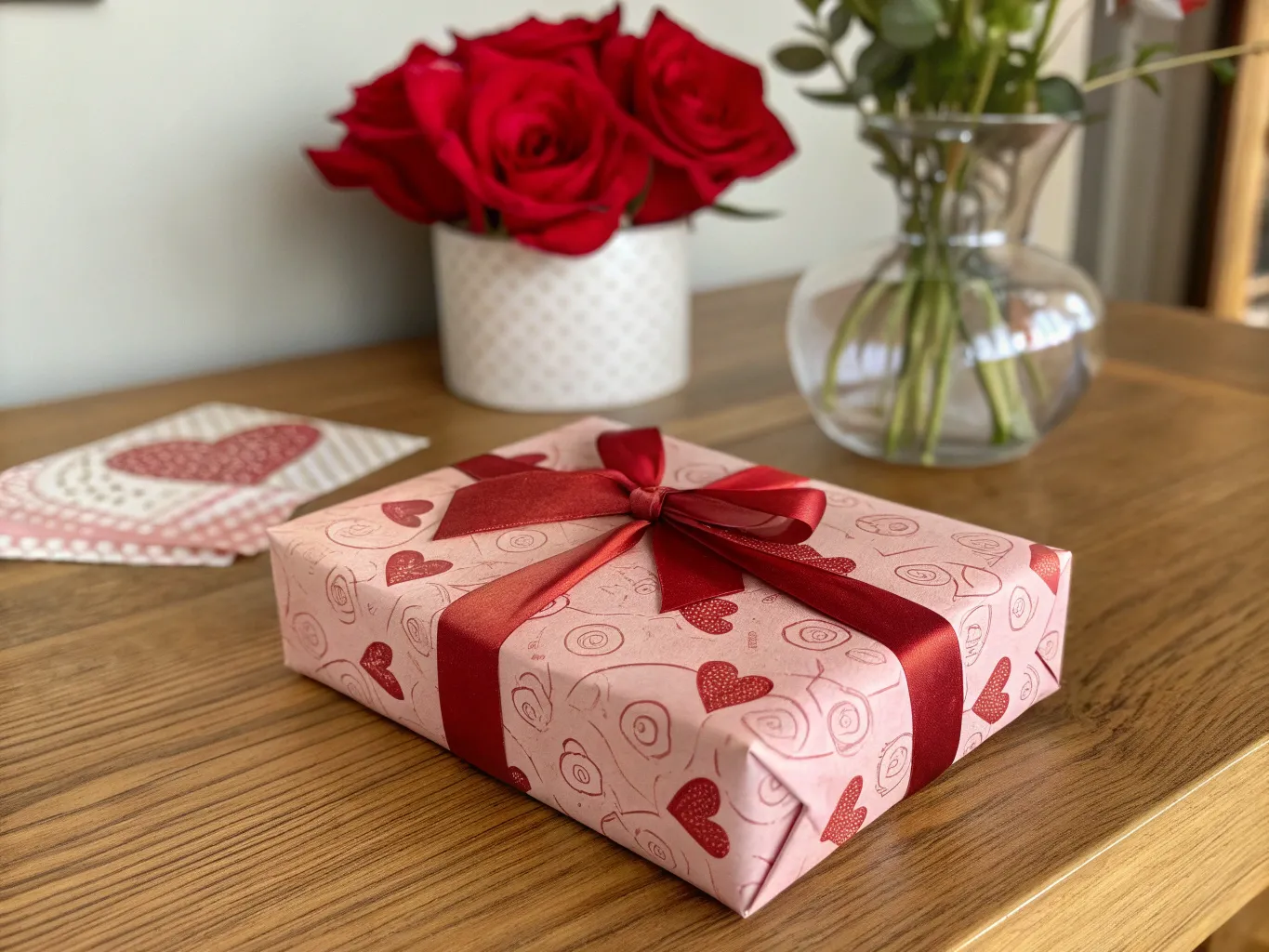 Valentine's Day gift with romantic pink and red wrapping